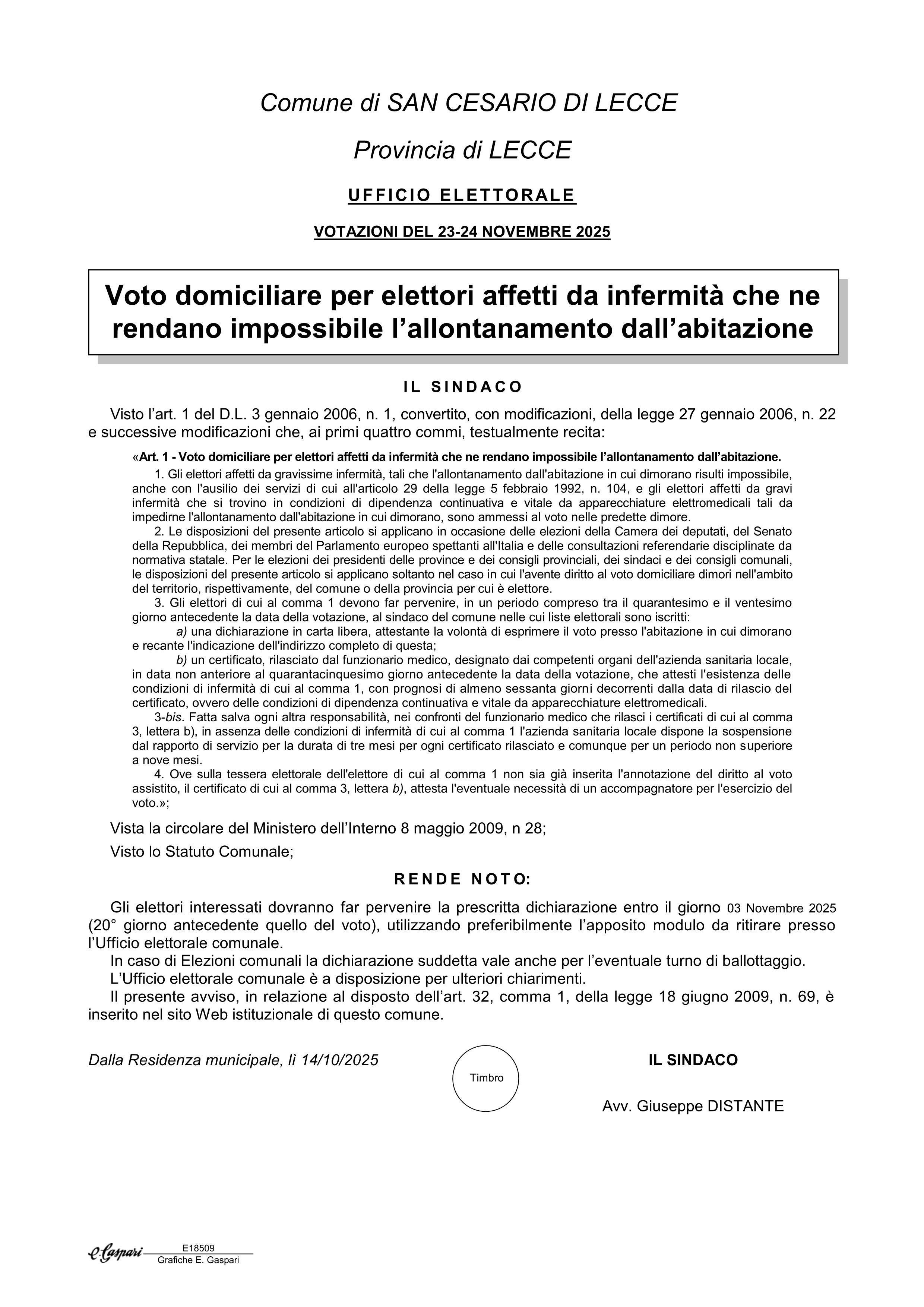 Elezioni Regionali del 23 e 24 Novembre 2025