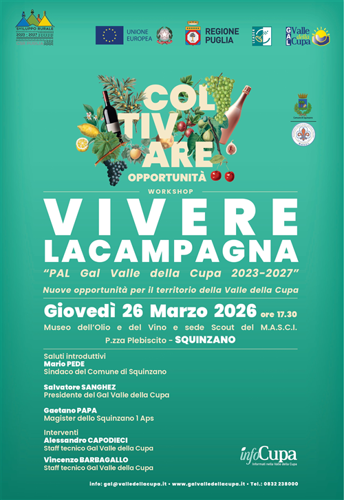 INCONTRO Sviluppo rurale e GAL Valle della Cupa - Giovedì 26 Marzo Squinzano