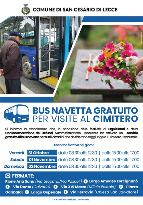 Bus navetta gratuito per visite al cimitero
