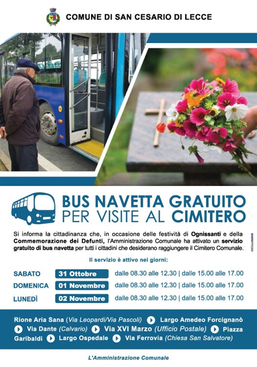 Bus navetta gratuito per visite al cimitero