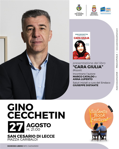 Presentazione Libro Cara Giulia Gino Cecchettin 27 Agosto ore 21.00 Piazza Garibaldi
