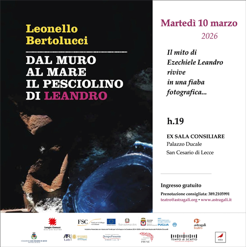 Leonello Bertolucci dal Muro al Mare Il Pesciolino di LEANDRO Martedi 10 marzo ex Sala Consiliare Palazzo Ducale Piazza Garibaldi ORE 19.00